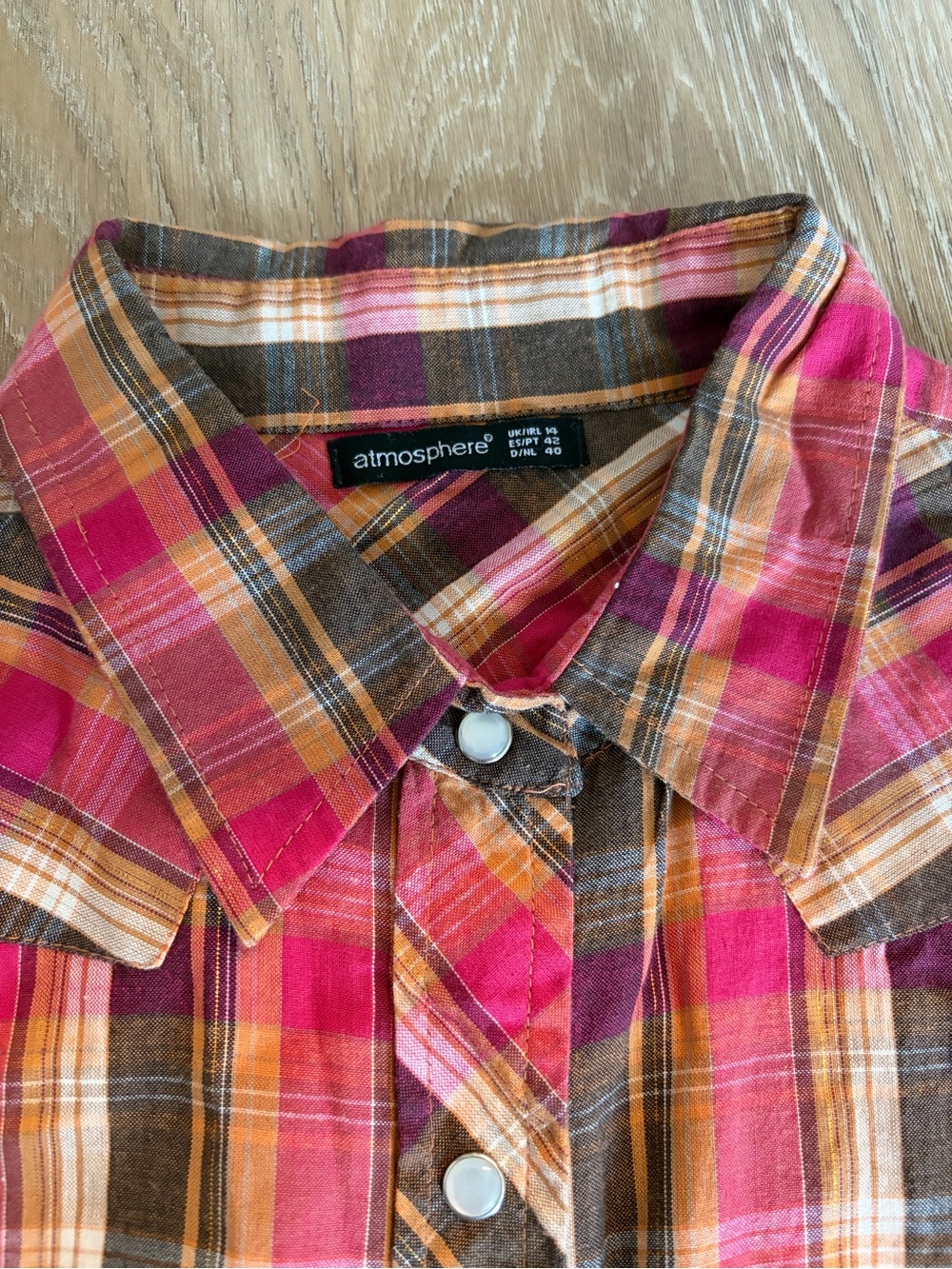 Atmosphere Pink Plaid Button-Down Shirt size small cotton - Picture 9 of 14